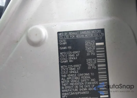 2017 Nissan Rogue Sv z USA, uszkodzony, nr VIN KNMAT2MVXHP548653